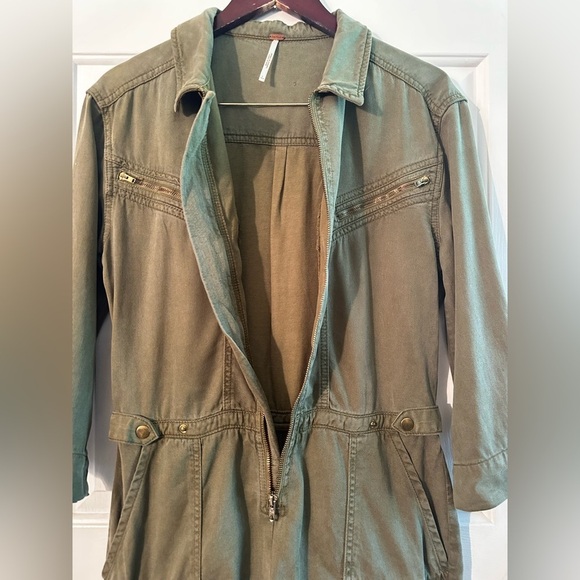 FREE PEOPLE 4 Army Green Military Utility Long Sleeve Romper Convertible Sleeves - Picture 5 of 16